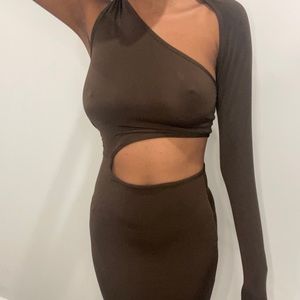 Brown One Shoulder Dress